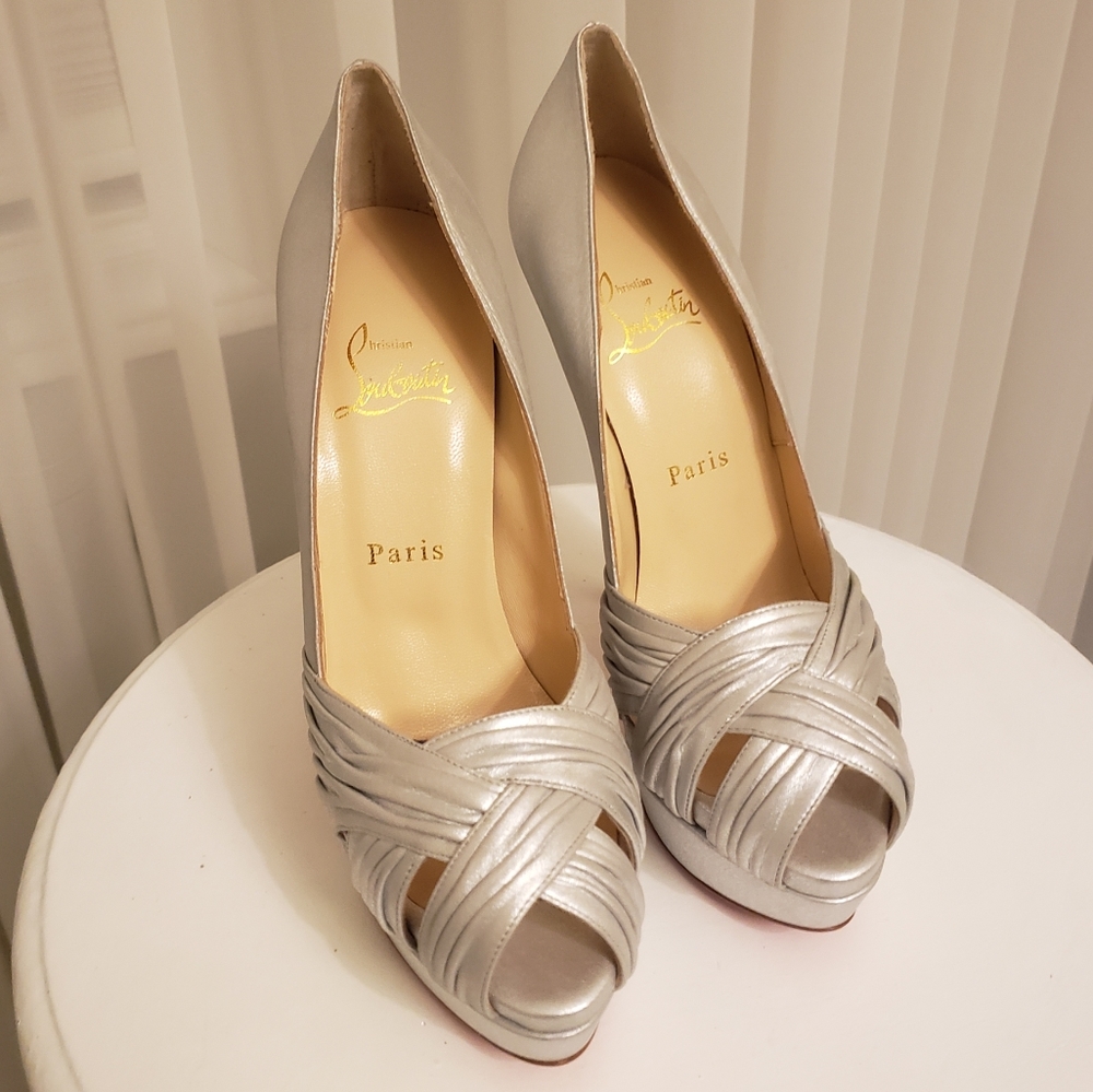 NEW Christian Louboutin Aborina Silver 150mm